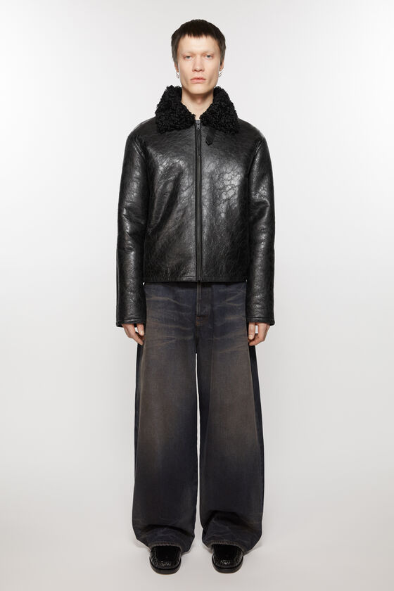 Leather shearling jacket, Black, 2000x