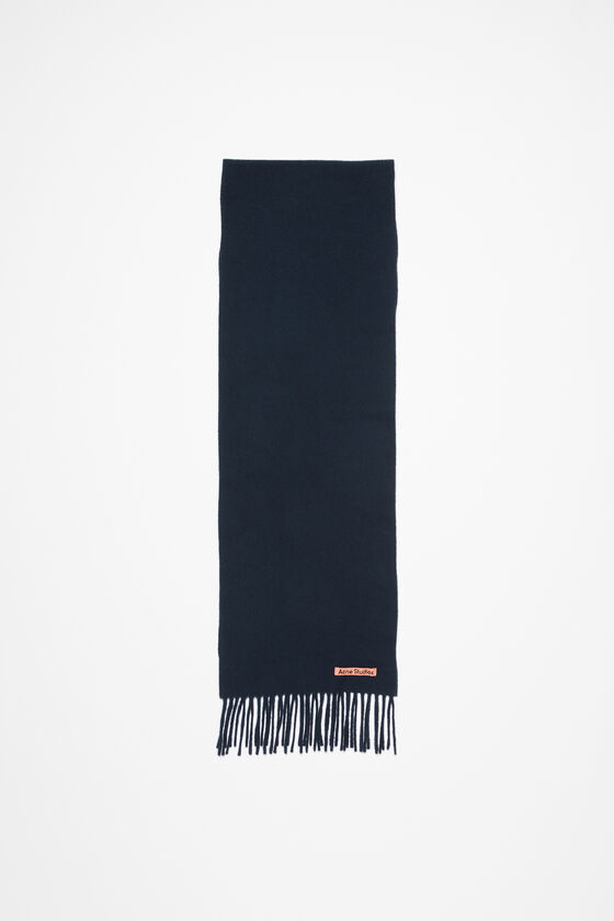 Fringe wool scarf - skinny, Navy blue, 2000x