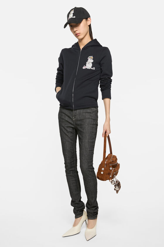 Hooded zipper sweater, Black, 2000x